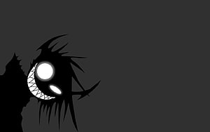 Menacing Anime Villain Face With Glowing Eyes And Sharp Teeth On Dark Background HD wallpaper