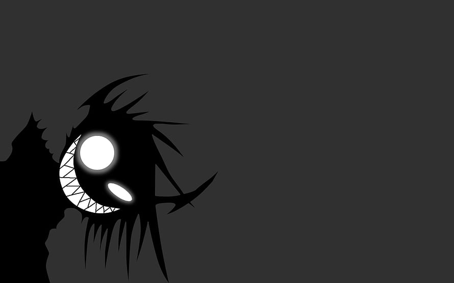 Menacing Anime Villain Face With Glowing Eyes And Sharp Teeth On Dark Background HD wallpaper