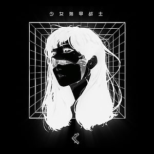 Monochrome Cyberpunk Girl Portrait with Geometric Grid and Futuristic Visor HD phone wallpaper