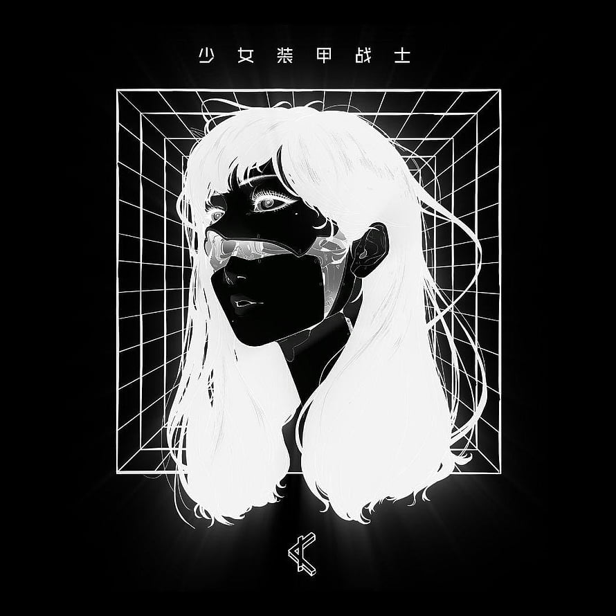 Monochrome Cyberpunk Girl Portrait with Geometric Grid and Futuristic Visor HD phone wallpaper