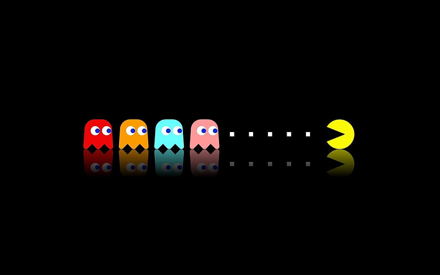 Pac-Man and Ghosts Chasing Wallpaper, Retro Games, Minimalist Gaming PC HD wallpaper