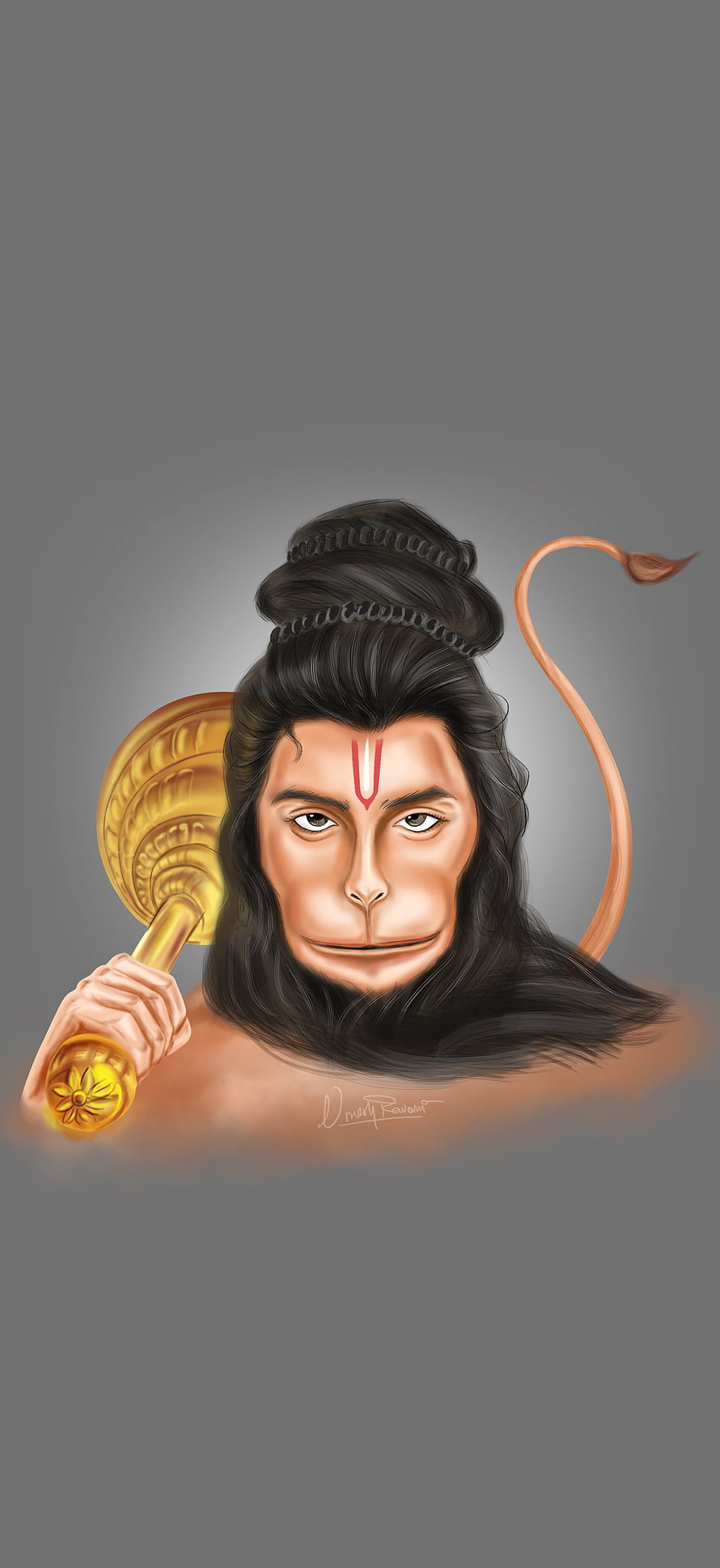 Digital Art Portrait of Hanuman Holding Golden Mace, Hanuman Lock Screen, , Hindu, Shriram, God, Android, Bajrang, Bajrangbali HD phone wallpaper