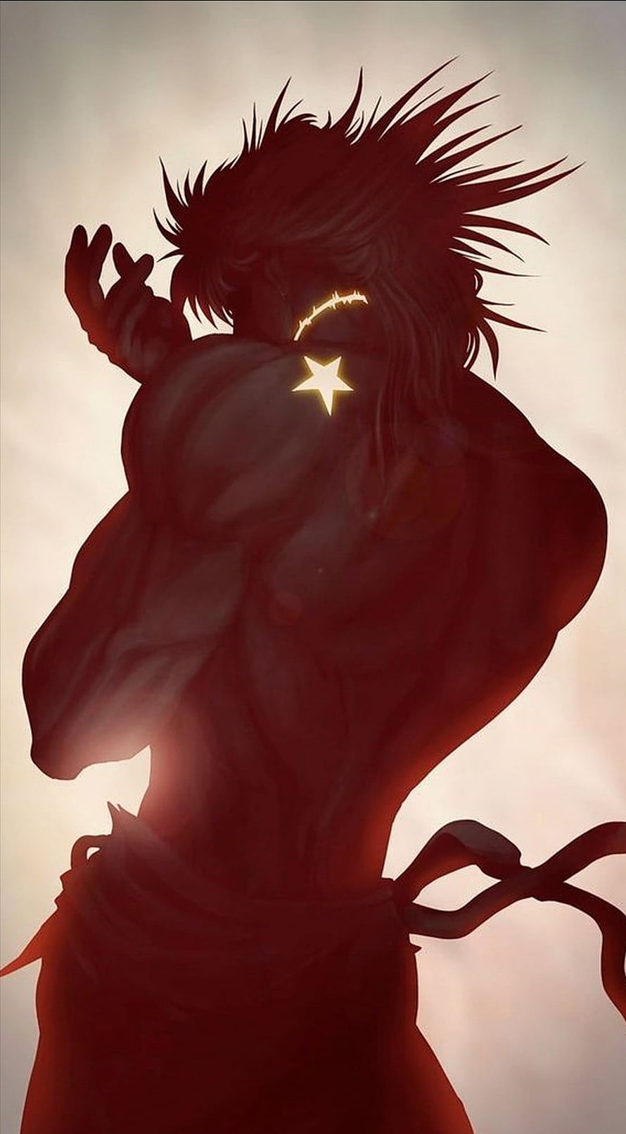 Silhouette of a muscular man with spiky hair and a glowing star on his back, Jojo, manga, anime HD phone wallpaper