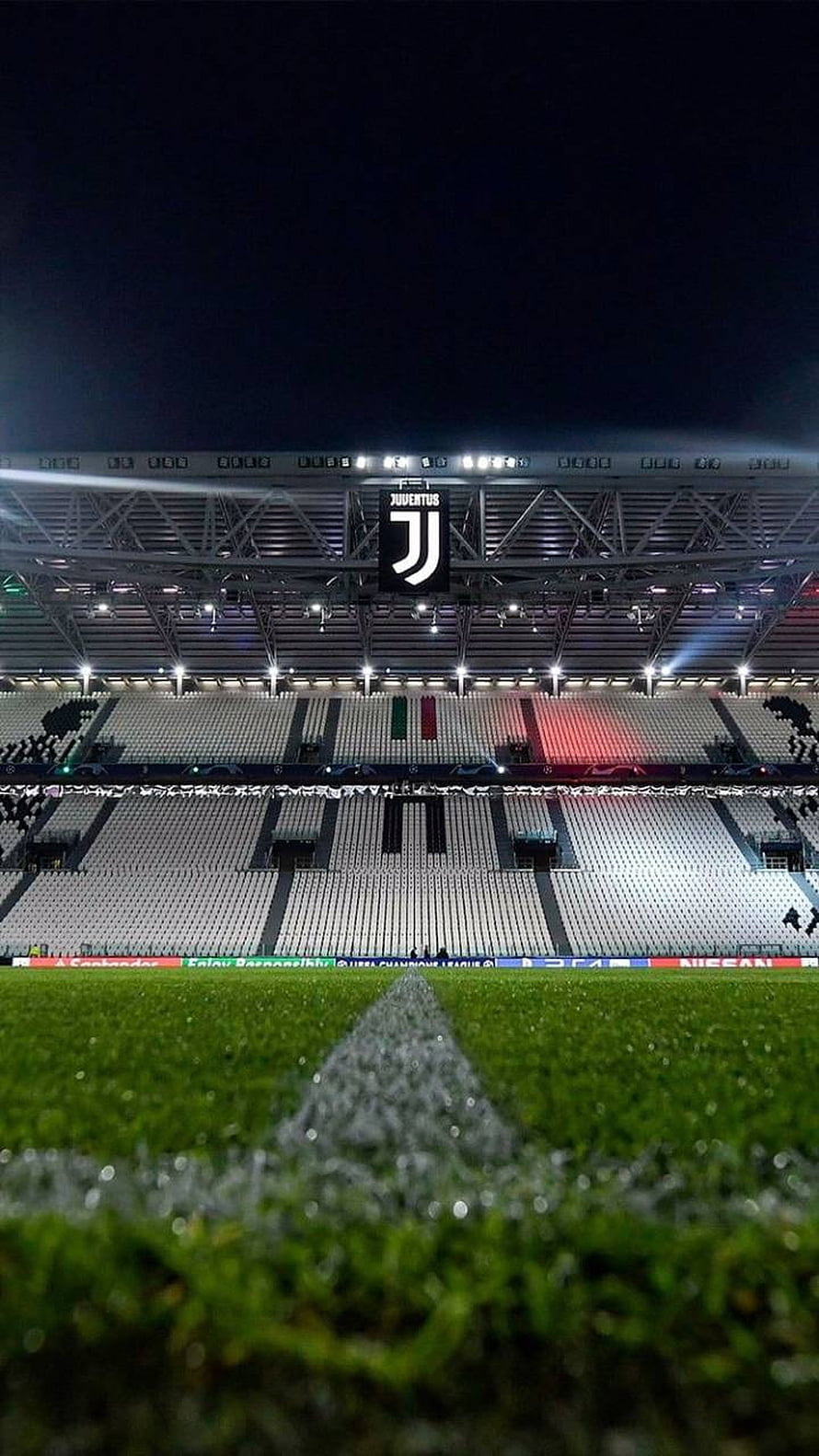 Juventus Stadium Night View with Pitch and Empty Seating HD phone wallpaper
