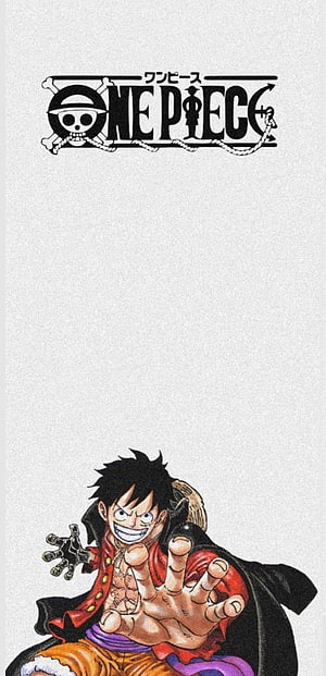 Monkey D. Luffy Gear 5 Pose with One Piece Logo on Minimalist White Background HD phone wallpaper