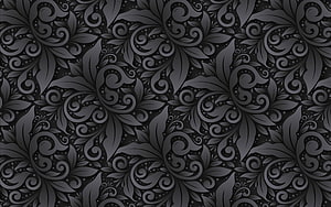 Dark Vintage Floral Ornament Pattern with Swirling 3D Textures and Monochrome Botanical Motifs HD wallpaper