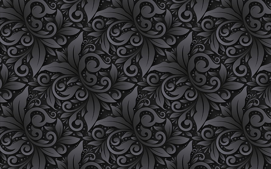 Dark Vintage Floral Ornament Pattern with Swirling 3D Textures and Monochrome Botanical Motifs HD wallpaper