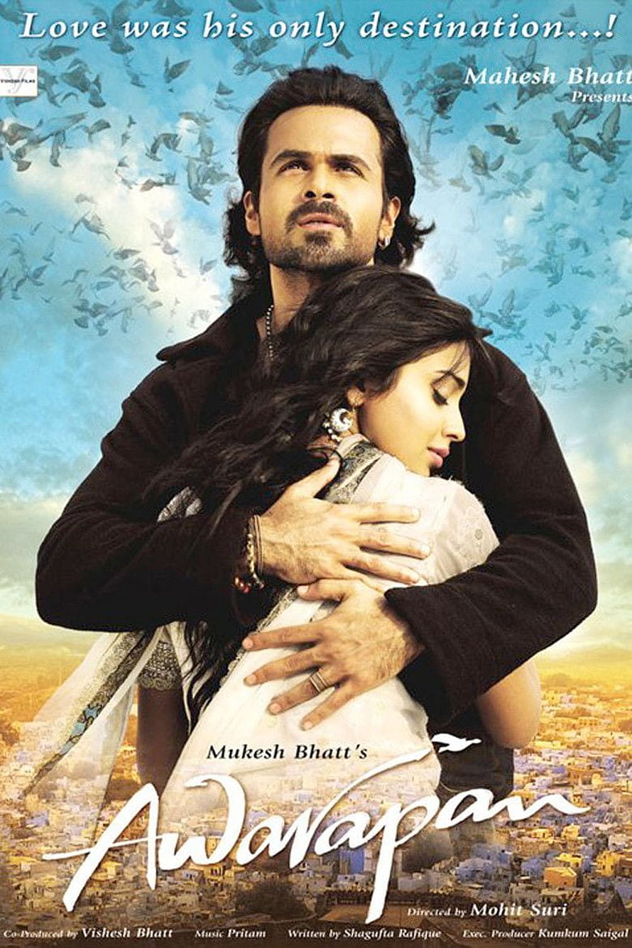 Awarapan Movie Poster Featuring Embracing Couple Against Sky And Cityscape HD phone wallpaper