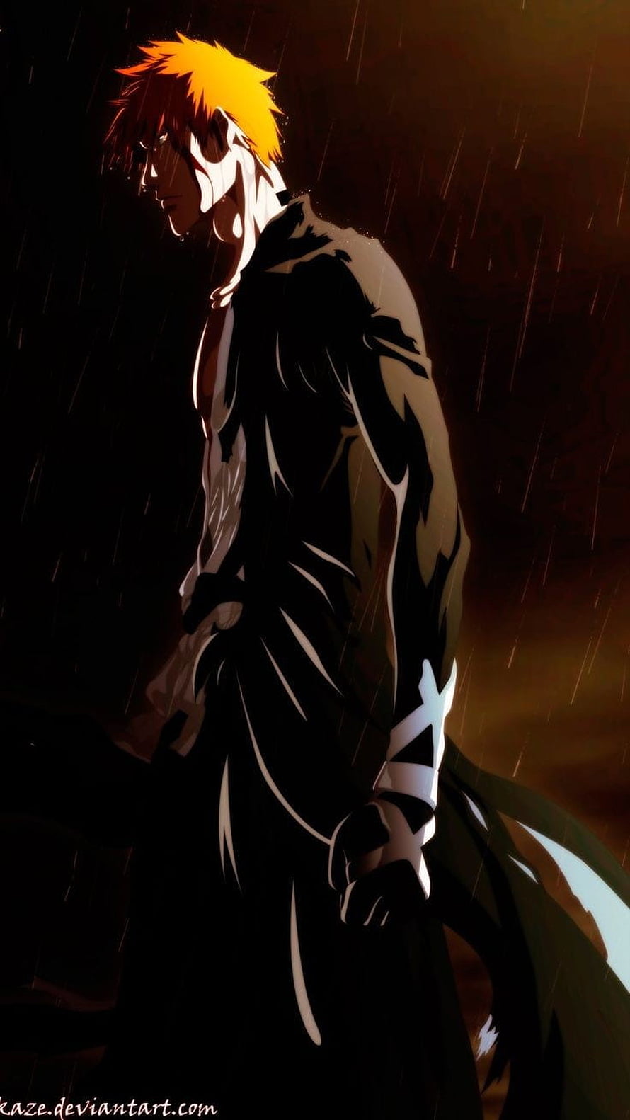 Ichigo Kurosaki in the Rain from Bleach Anime Dark Silhouette Wallpaper HD phone wallpaper