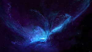 Vibrant Blue and Purple Nebula Clouds in Deep Space with Scattered Stars HD wallpaper