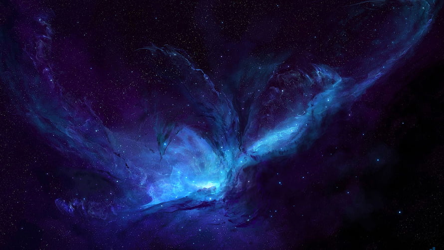 Vibrant Blue and Purple Nebula Clouds in Deep Space with Scattered Stars HD wallpaper