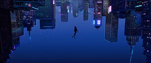 Miles Morales swinging through a surreal inverted cityscape in Spider-Man Into the Spider-Verse, Spider Man: Into The Spider Verse's “leap Of Faith” Scene: A Breakdown Polygon, Miles Morales Falling HD wallpaper