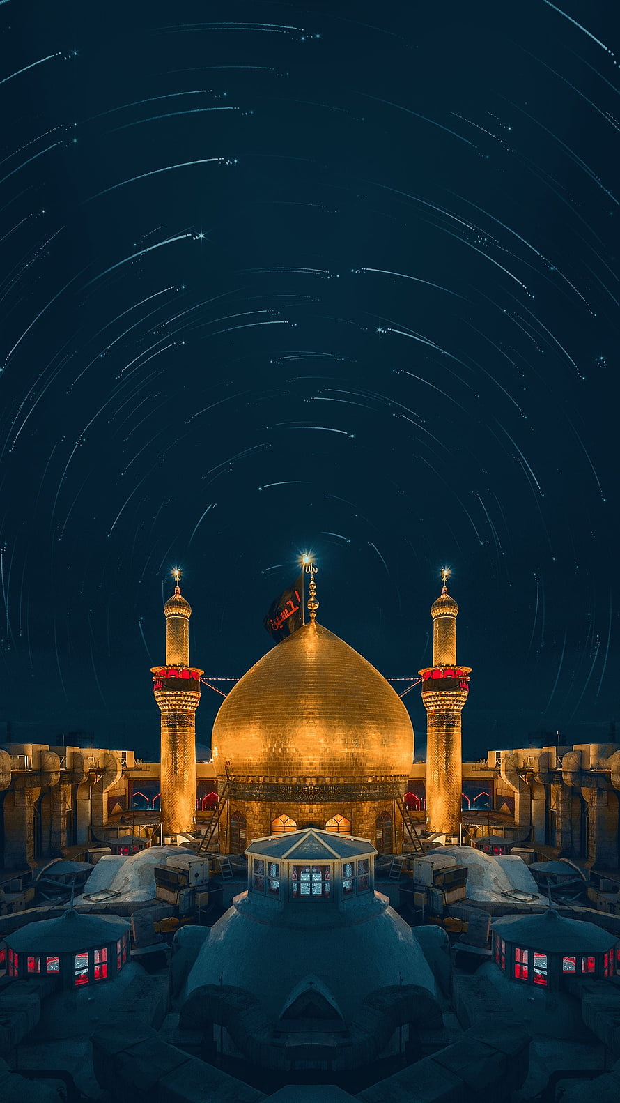 Dome of the Rock illuminated at night with star trails in the sky HD phone wallpaper