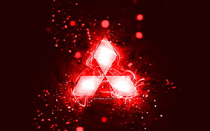 Glowing Red Mitsubishi Logo with Neon Sparks and Abstract Particle Effects HD wallpaper