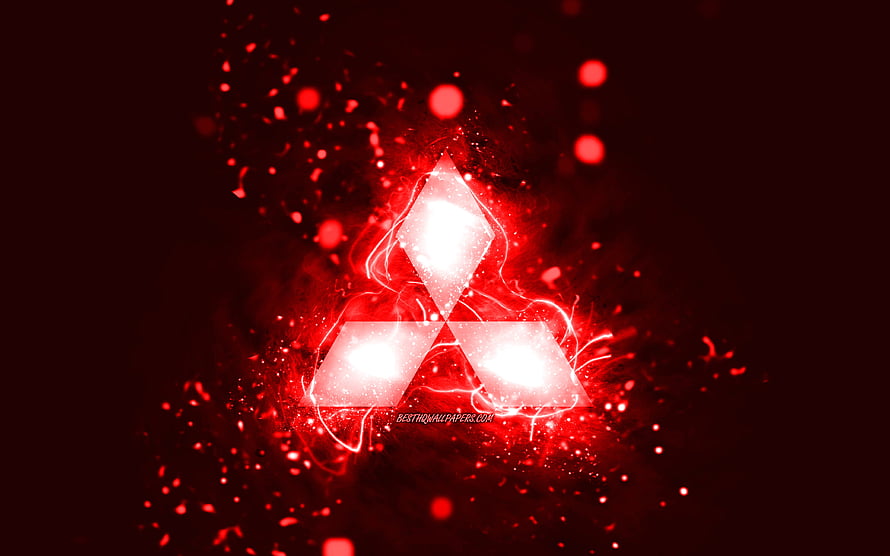 Glowing Red Mitsubishi Logo with Neon Sparks and Abstract Particle Effects HD wallpaper