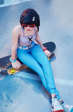 Evie Fortnite 3D Render Sitting on Skateboard by Poolside HD phone wallpaper