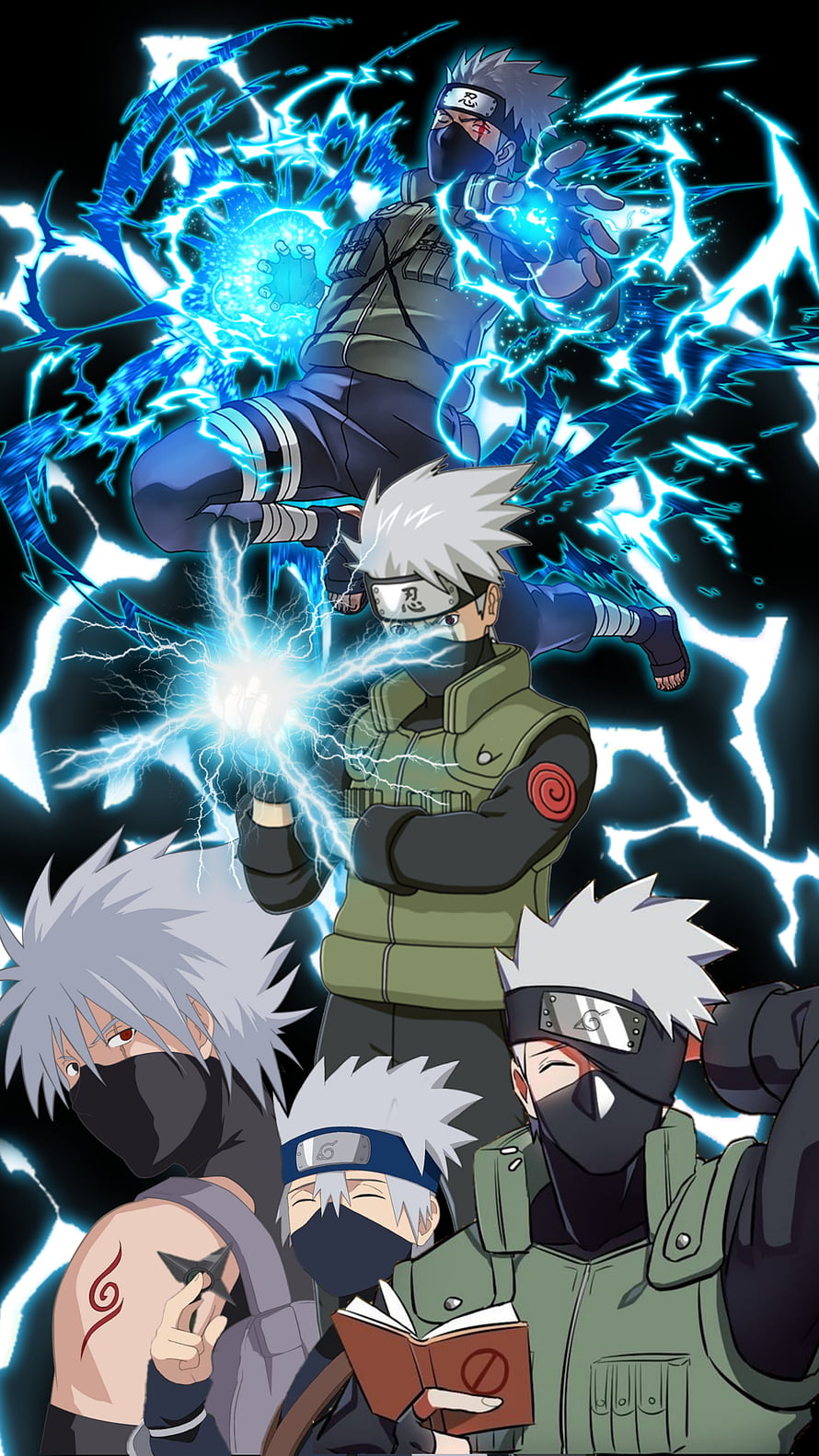 Kakashi Hatake Chidori and Sharingan Evolution Across Naruto Franchise HD phone wallpaper