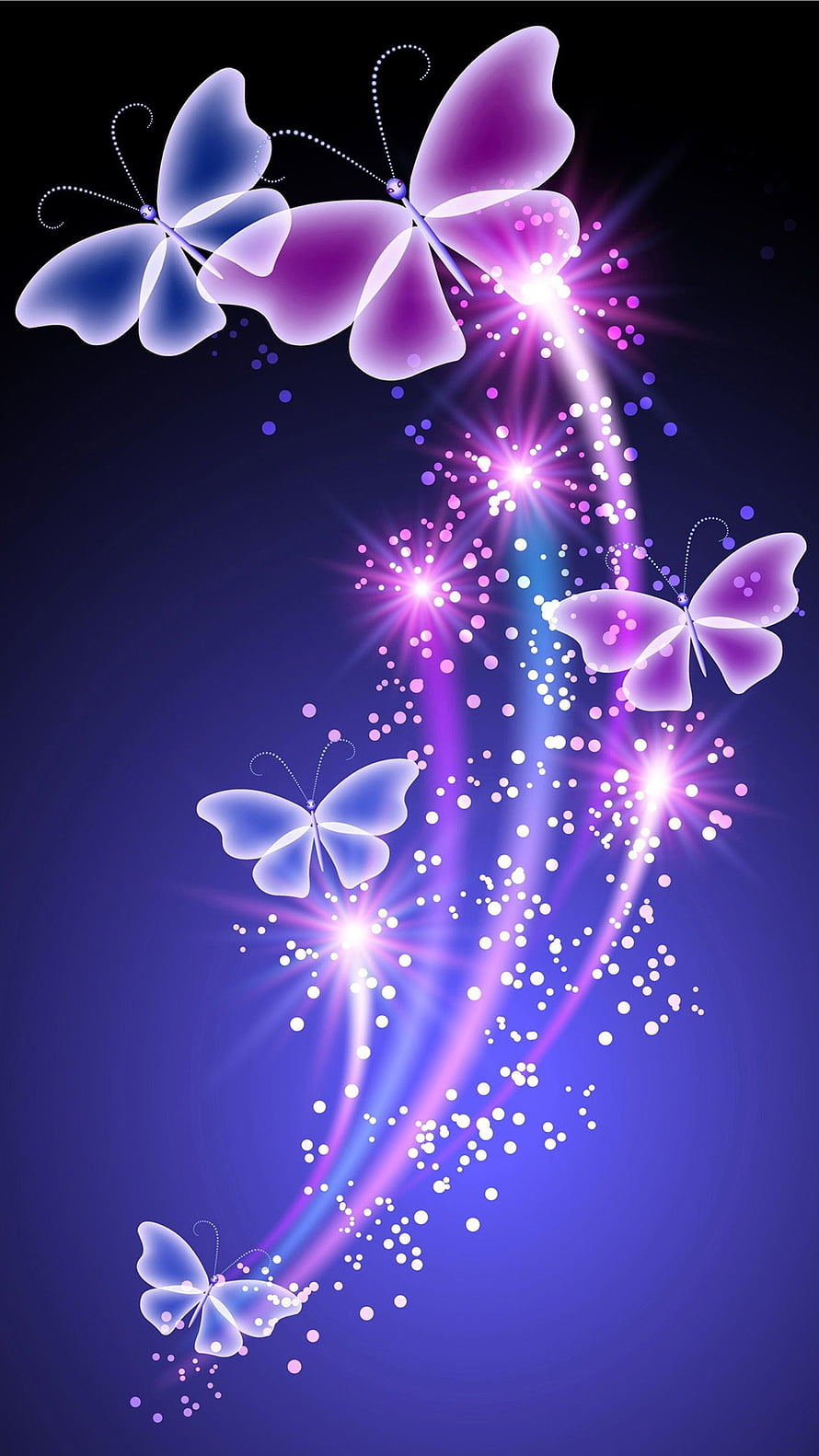 Magical Purple and Blue Butterflies with Glittering Sparkles on Dark Background HD phone wallpaper