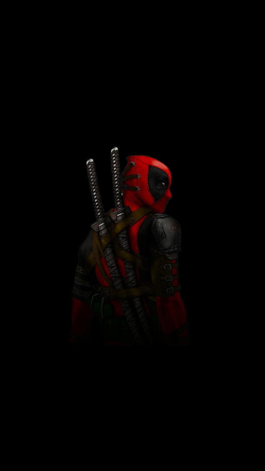 Deadpool Character Profile With Dual Katana Swords On Black Background HD phone wallpaper
