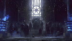 Night King and White Walkers in the Throne Room of Winterfell HD wallpaper