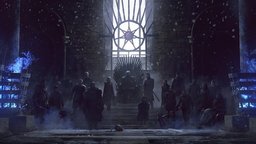 Night King and White Walkers in the Throne Room of Winterfell HD wallpaper