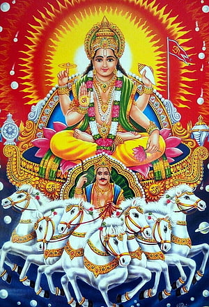 Sun God Surya Riding Seven-Horse Chariot Hindu Deity Wallpaper HD phone wallpaper