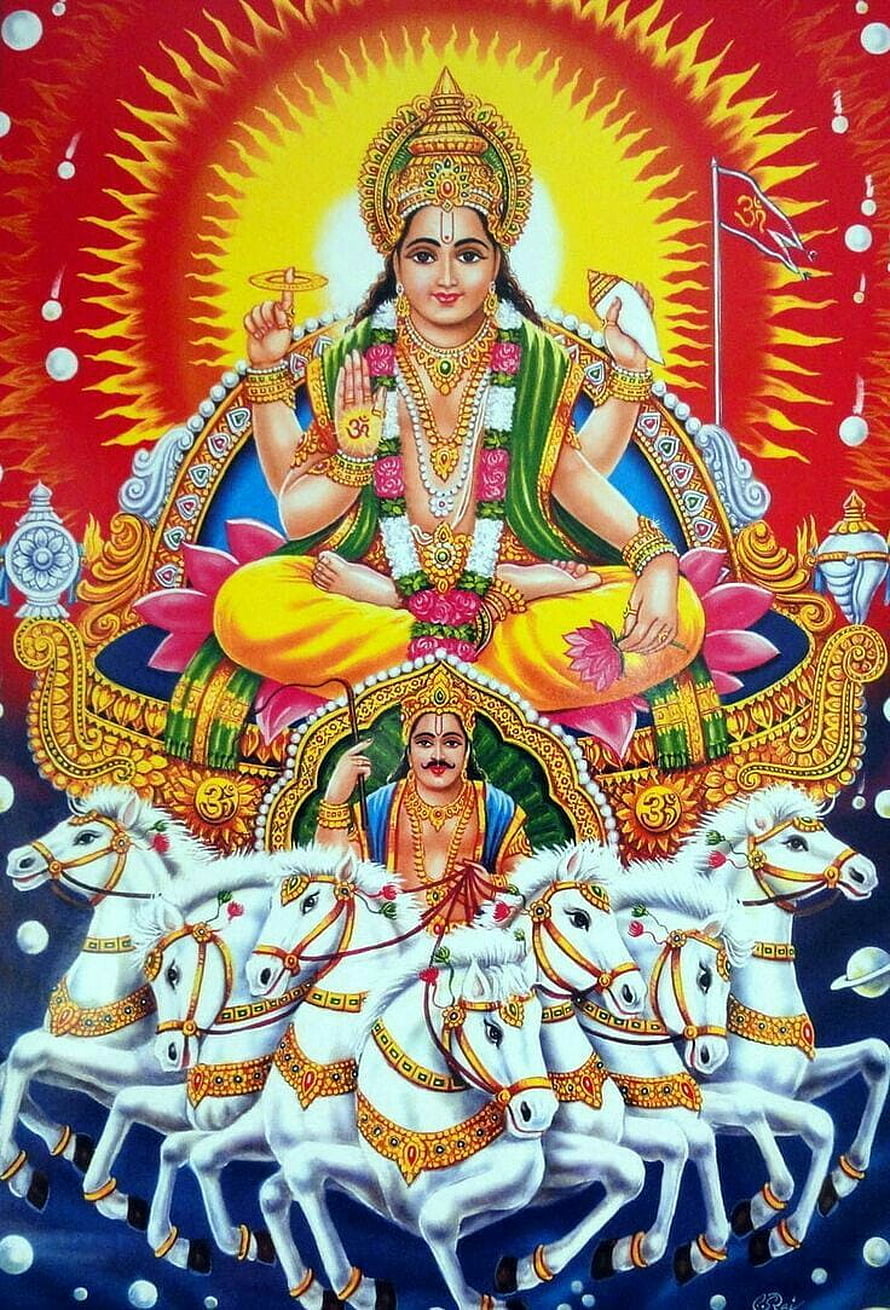 Sun God Surya Riding Seven-Horse Chariot Hindu Deity Wallpaper HD phone wallpaper