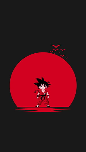 Kid Goku Standing Silhouette Against Red Sun Background Anime Wallpaper HD phone wallpaper
