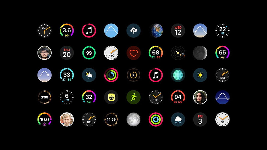 Apple Watch Series 9 Face Gallery Grid on Black Background HD wallpaper