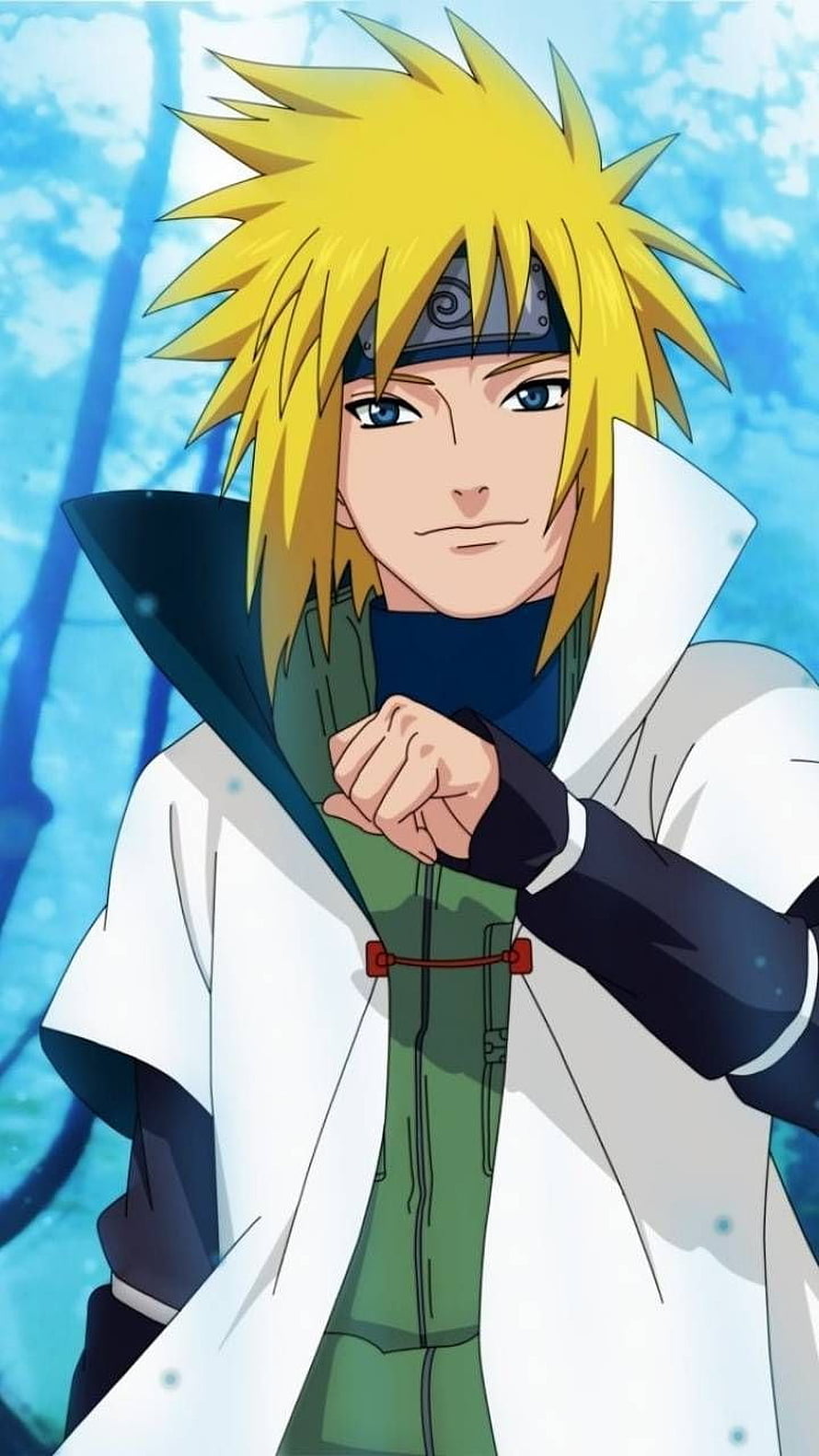 Minato Namikaze Anime Portrait in White Cloak and Green Vest HD phone wallpaper