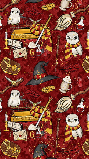 Gryffindor Harry Potter Magical Pattern Wallpaper HD phone wallpaper
