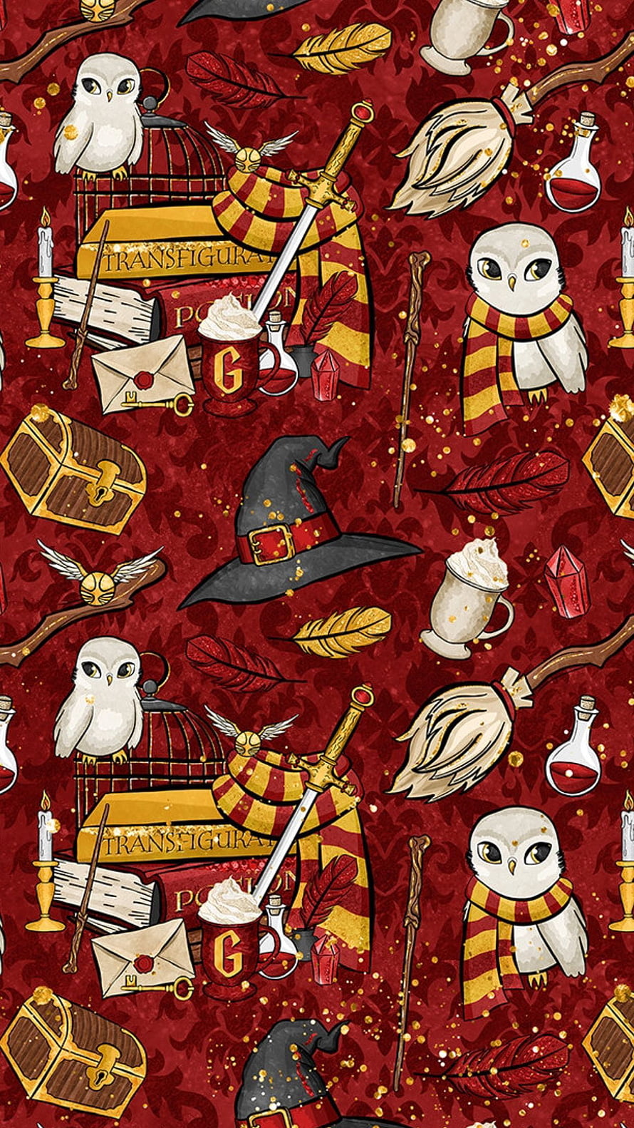 Gryffindor Harry Potter Magical Pattern Wallpaper HD phone wallpaper