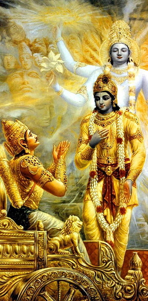 Krishna Giving Bhagavad Gita to Arjuna on the Battlefield of Kurukshetra HD phone wallpaper