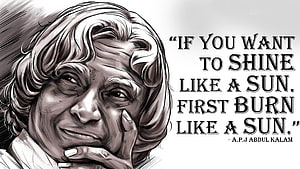 A.P.J. Abdul Kalam Portrait With Inspirational Quote About Shining Like The Sun HD wallpaper