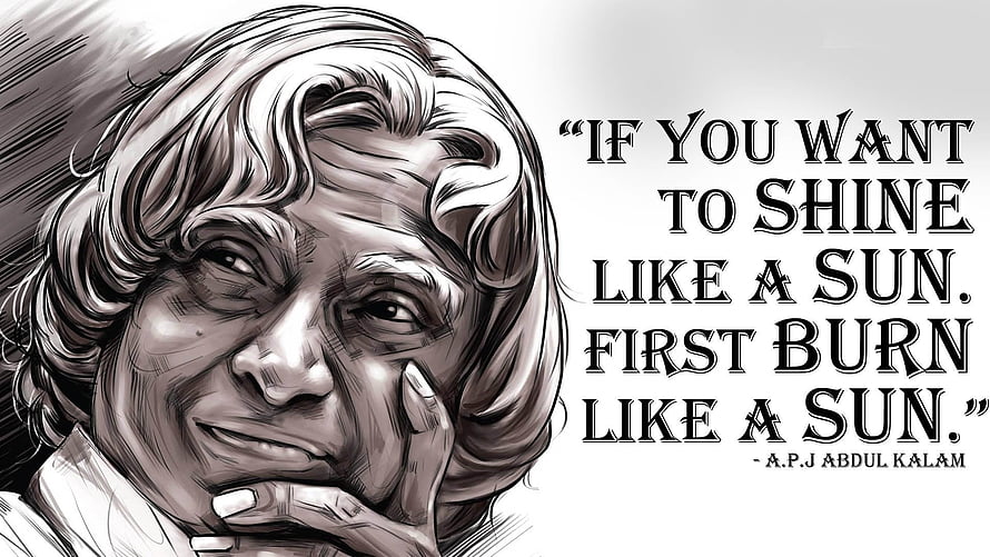 A.P.J. Abdul Kalam Portrait With Inspirational Quote About Shining Like The Sun HD wallpaper