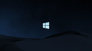 Windows 10 Dark Minimalist Desktop Background with Glowing Logo on Night Landscape HD wallpaper