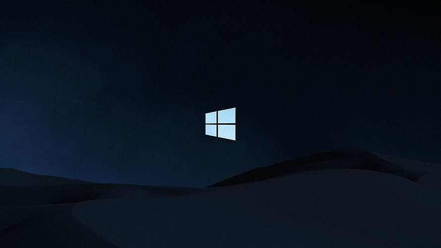 Windows 10 Dark Minimalist Desktop Background with Glowing Logo on Night Landscape HD wallpaper