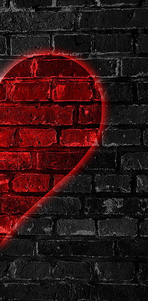 Glowing Red Half Heart on Dark Brick Wall Texture HD phone wallpaper