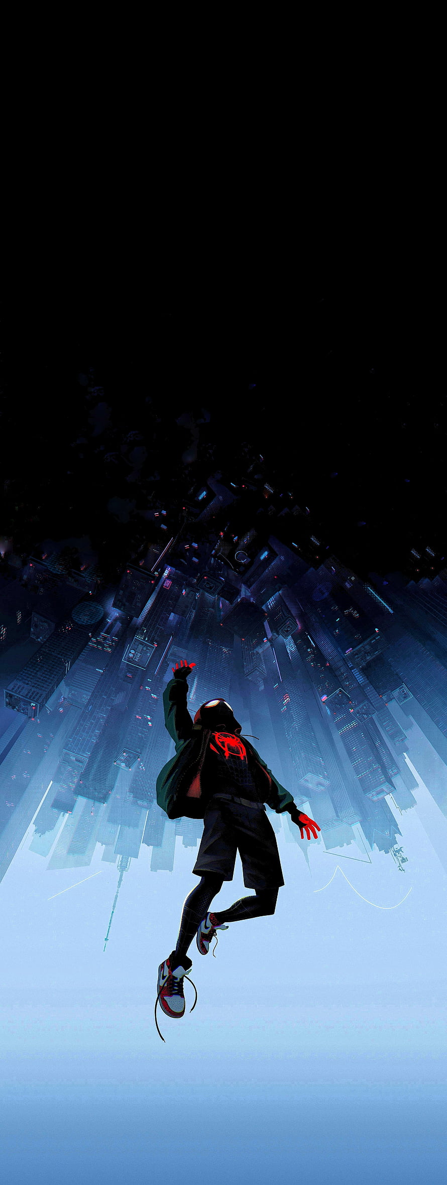Miles Morales Spider-Man Falling Through Upside Down City Skyline, Spider Man: Into The Spider Verse [] : R Amoledbackground, Spider Man Amoled HD phone wallpaper