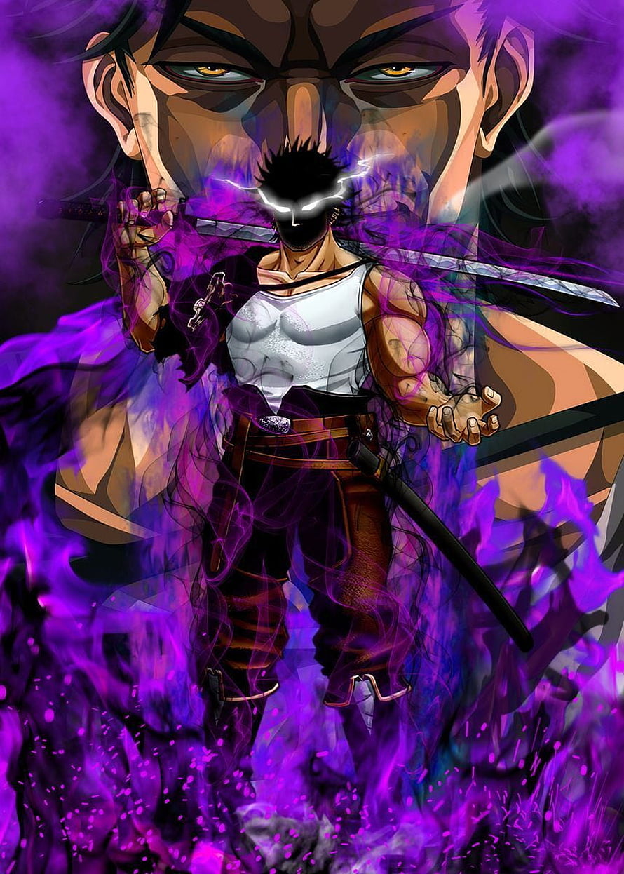 Jotaro Kujo and Joseph Joestar anime art with purple energy and swords HD phone wallpaper