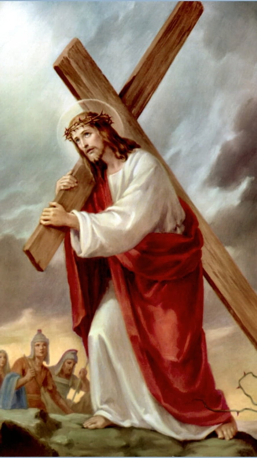 Jesus Carrying the Cross to Calvary Classic Religious Art HD phone wallpaper