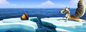 Scrat the Squirrel Chasing Acorn on Ice Floes in Ice Age Movie Scene HD wallpaper