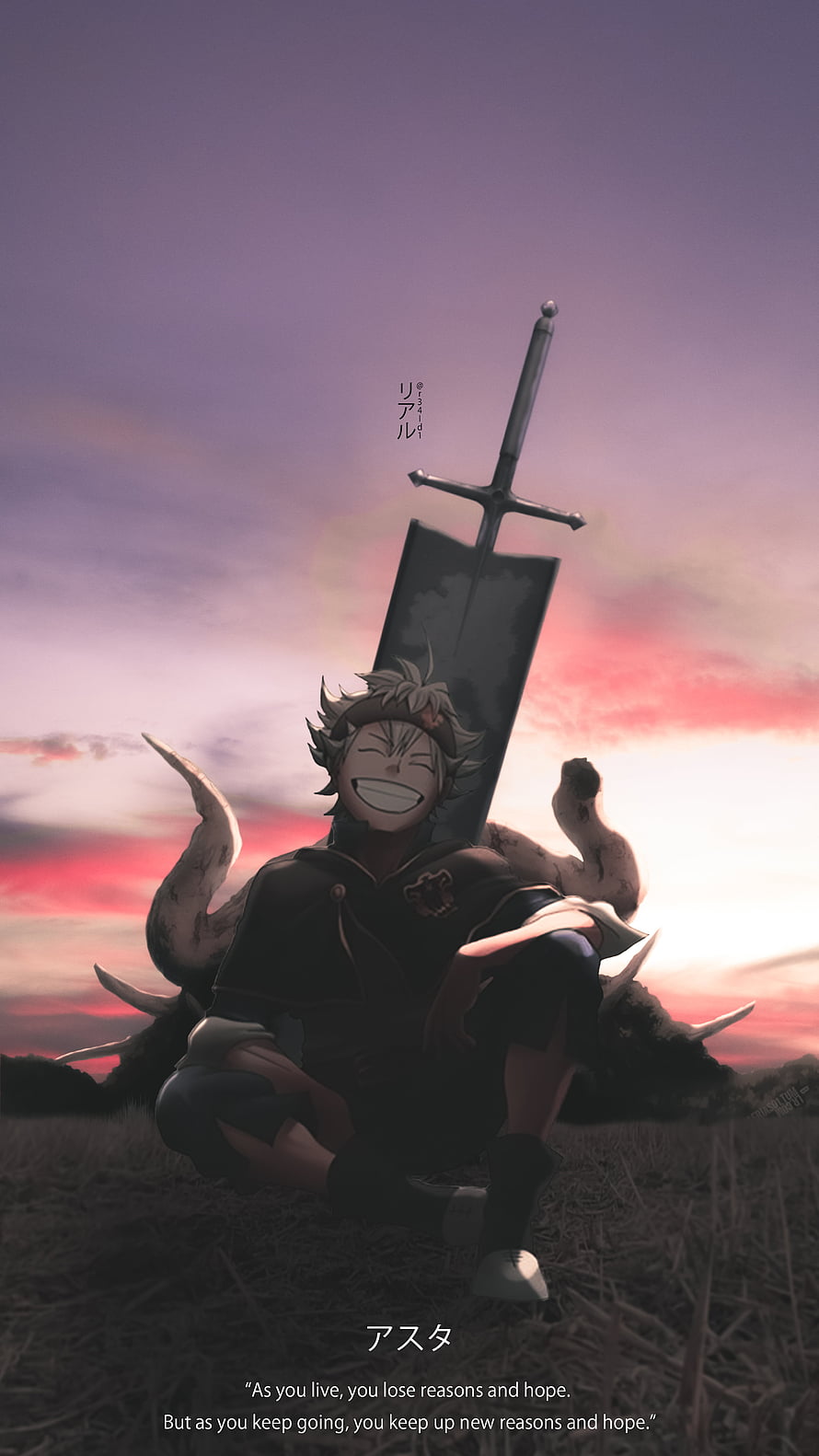 Asta from Black Clover Sitting in a Field with His Anti-Magic Sword at Sunset HD phone wallpaper