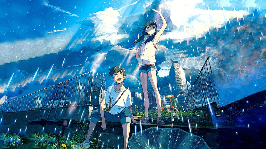 Taki and Hina in the Rain from Weathering with You Anime Film HD wallpaper