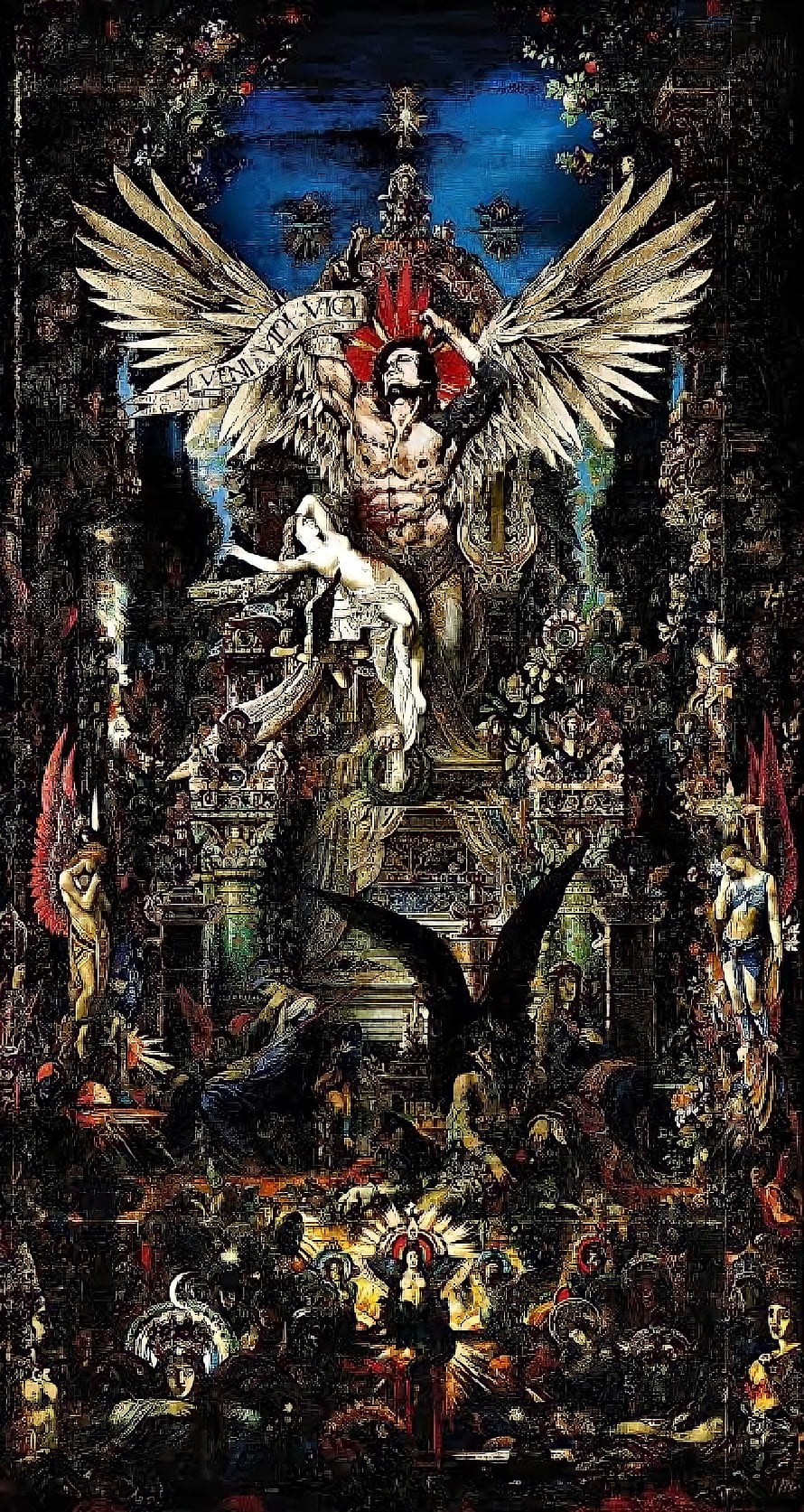 Zyzz Gym Fantasy Artwork: Winged Male Figure in Ornate Baroque Composition HD phone wallpaper