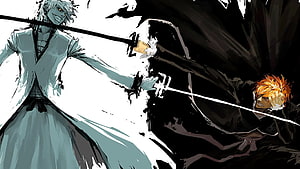 Bleach Anime Sword Fight Scene with Ichigo and Aizen in Dynamic Action Pose HD wallpaper