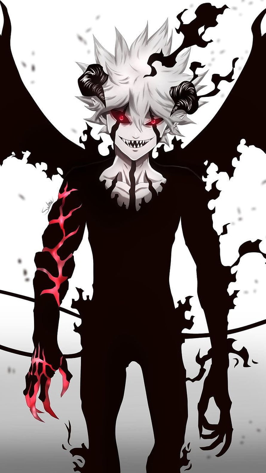 Black Clover Asta Demon Form with Black Wings and Red Eyes HD phone wallpaper