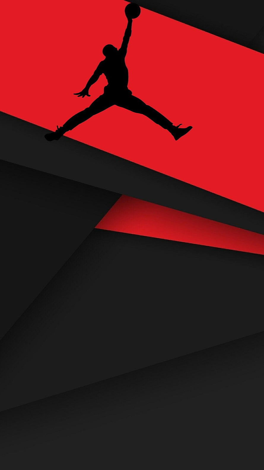 Jordan Brand Jumpman Logo Silhouette on Red and Black Geometric Background, Punch Hole Note 10 - A Of Hole 2018, Punch Hole Center HD phone wallpaper