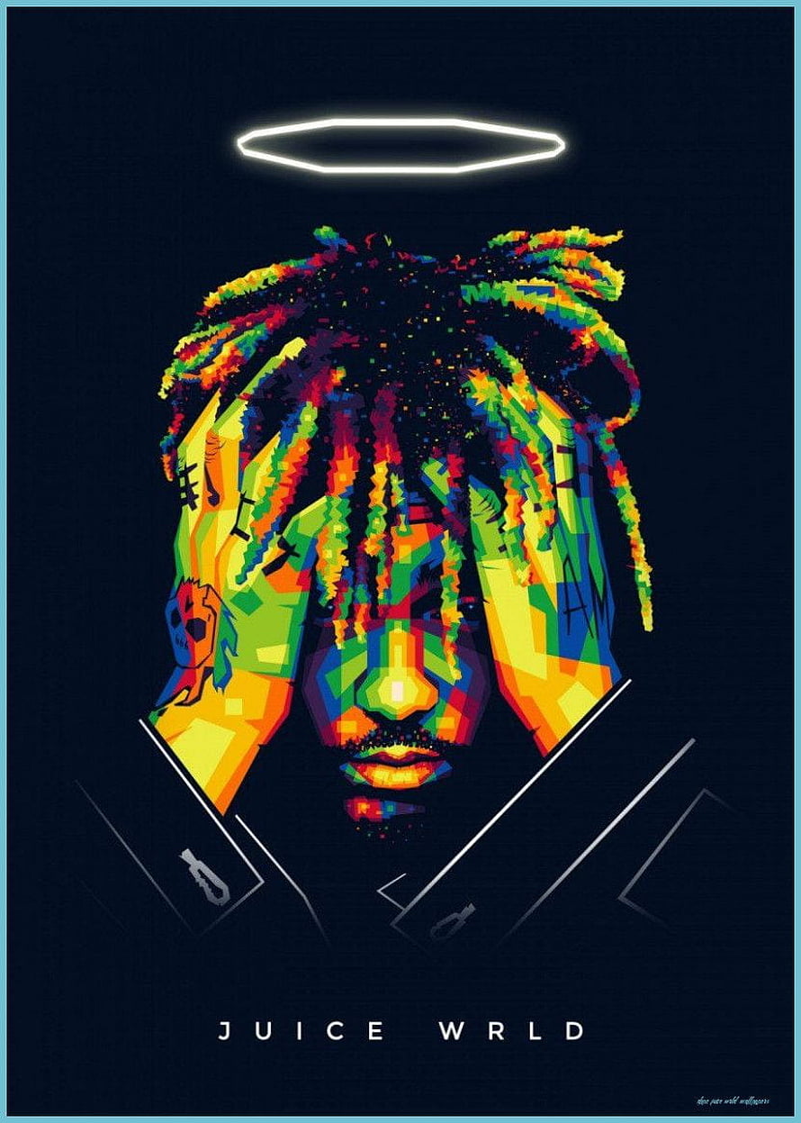 Juice Wrld Vibrant Pop Art Portrait with Halo and Colorful Dreadlocks HD phone wallpaper