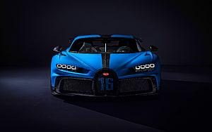 Front View of Blue Bugatti Chiron Pur Sport Hypercar with Number 16 on Dark Background HD wallpaper